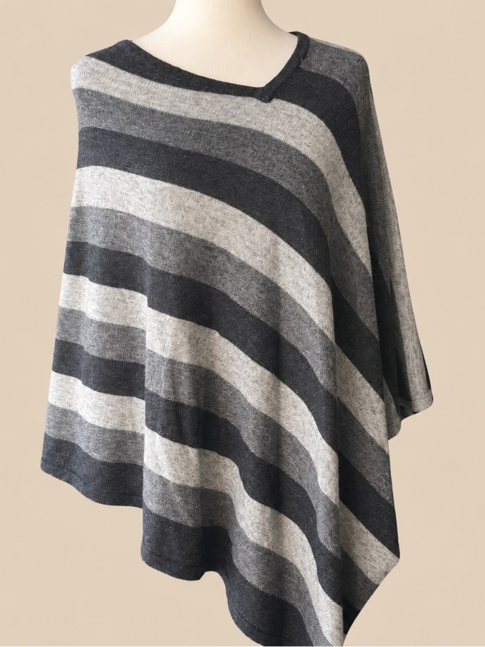 Cashmere Stripe Cape Poncho OS